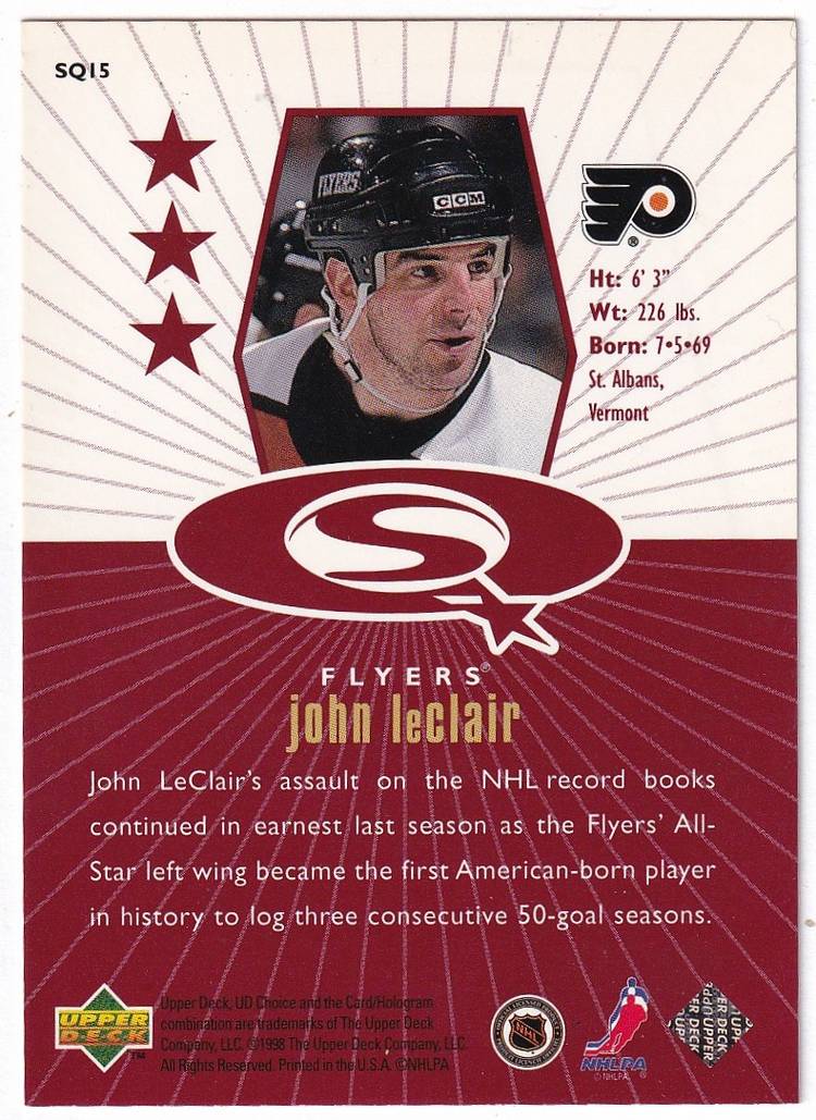 1998-99 UD Choice StarQuest Red #SQ15 John LeClair Philadelphia Flyers Hockey Card