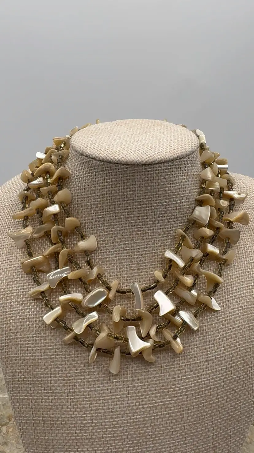 Vintage Mother Of Pearl Necklace Marked Japan