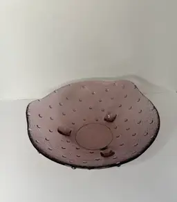 "Amethyst Purple Hobnail Textured Footed Glass Bowl With Raised Bubble Accents" 8.5” X 2.5”