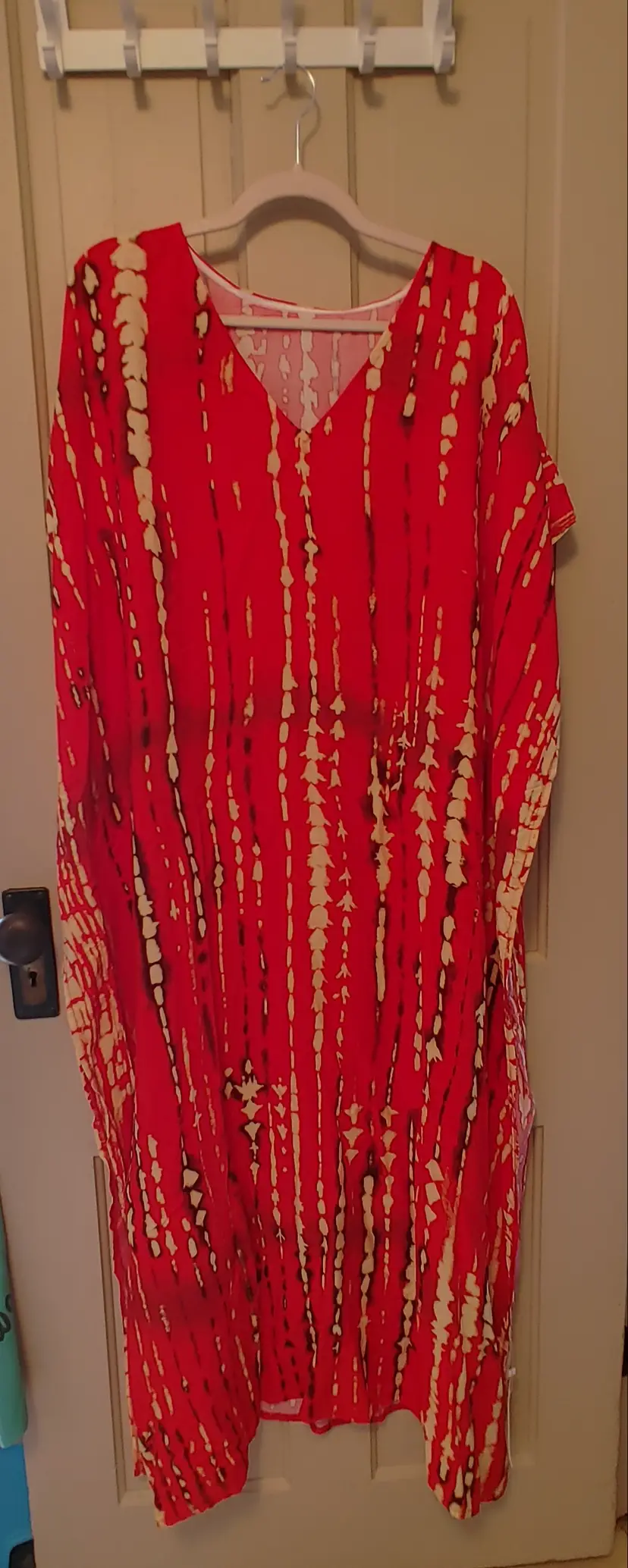 Dress- Brand: Ornella Caftan. Size Onesize. NWT. Red tie dye caftan. Material: 60% cotton, 40% linen. No callouts.