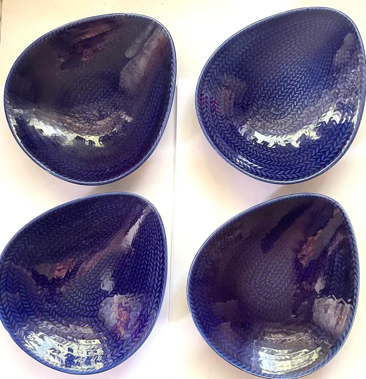 #01 Rorstrand By Hertha Bengtson. Blue Fire.  Vintage 1950’s Sweden. Mid Century set of 4