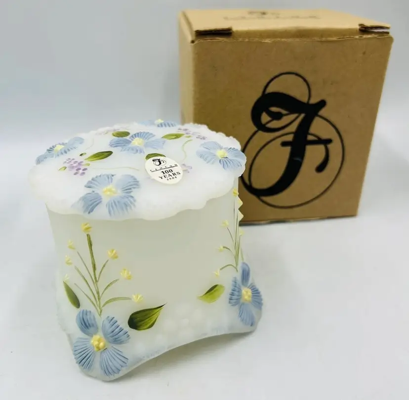 Vtg Fenton Glass Covered Trinket Box Opal Sanded 6390 7B RARE New Old Stock