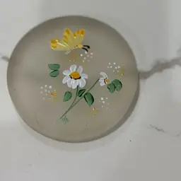Satin Glass Hand painted Butterfly And Daisy Paperweight
