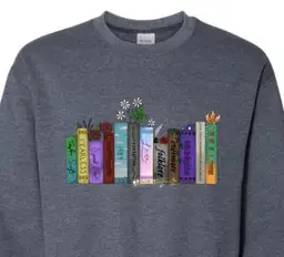 Heather Navy - 2XL - Hand Drawn Crewneck Sweatshirt Music Albums as Books