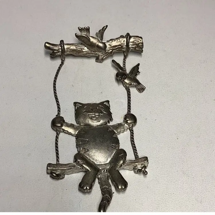 Cat On Swing Brooch 2.5”