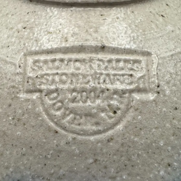 Vintage Salmon Falls Stoneware Vase With Blueberry Vine Design From Dover, NH Artists Stamp 6” X 4”