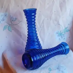 Vintage Cobalt Blue Art Deco Beehive style Bud Vases - set of 2