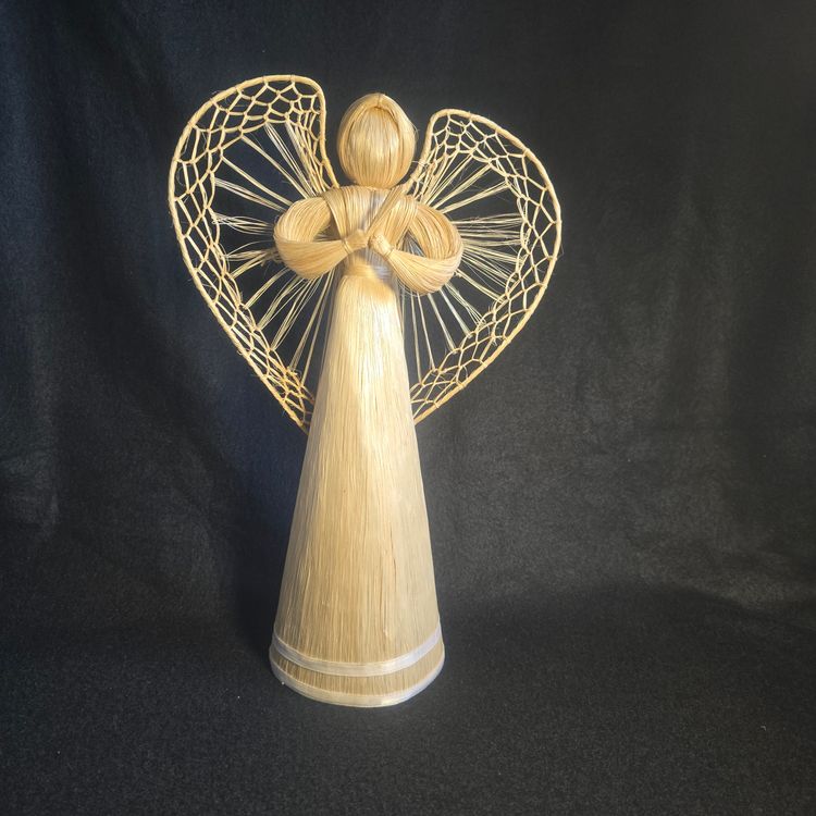 Natural Straw Fiber Angel with Woven Wings Retro Style (12″)