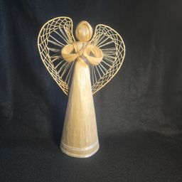 Natural Straw Fiber Angel with Woven Wings Retro Style (12″)