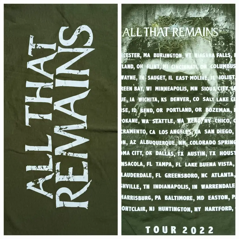 All That Remains Tour 2022 t-shirt rare green concert heavy metal metalcore