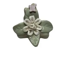 Porcelain Green And White Flower With Purple Butterfly @ 2 1/2x4