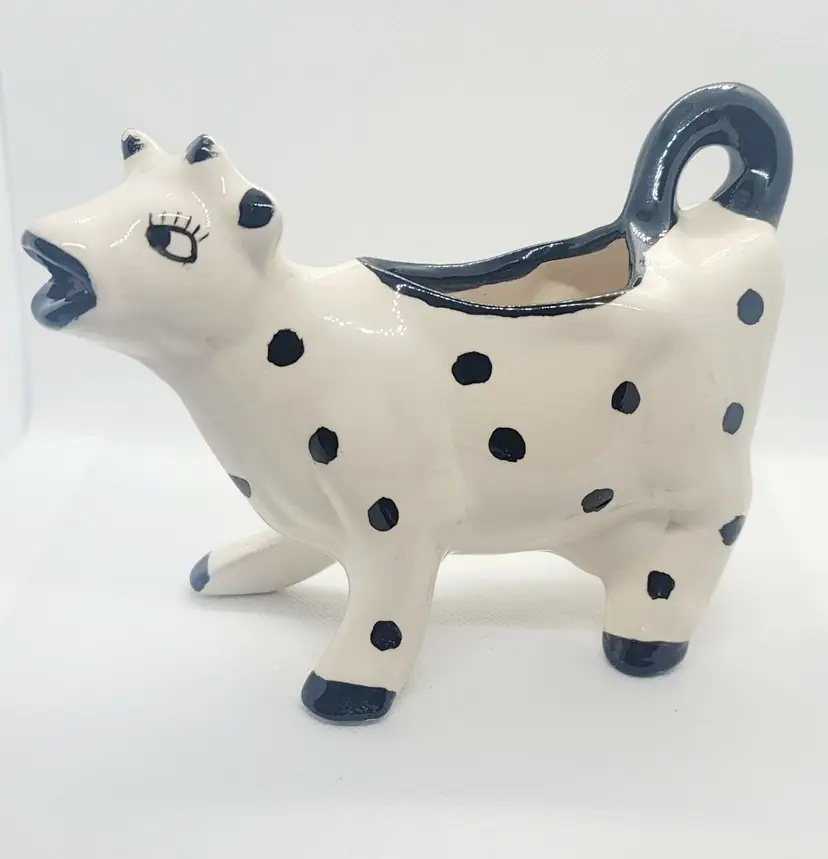 Vintage White With Black Spots Cow Creamer Hand Painted  By Isabelle