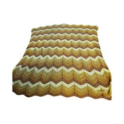 009 Vintage Fall Color Neutral Afghan 79x90 handmade MCM mid century modern Throw