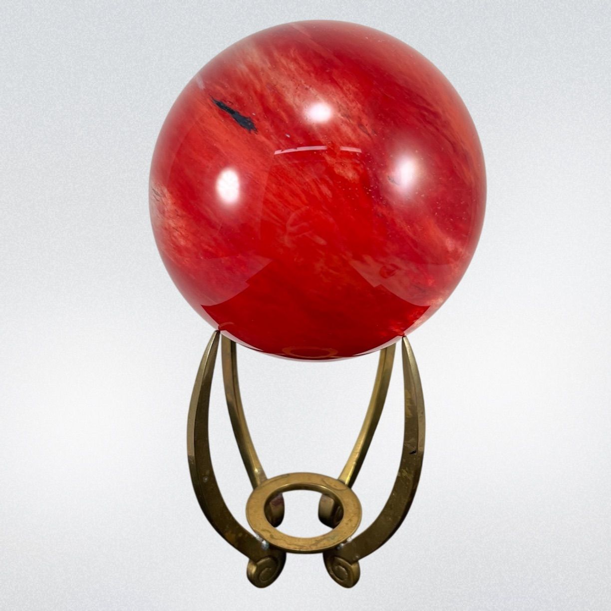 Niknax · Art Glass Planet Orb On Brass Stand, Art Glass Mars