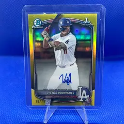 Victor Rodrigues 2025 Bowman Chrome Yellow 1st Refractor Auto /75 Los Angeles Dodgers