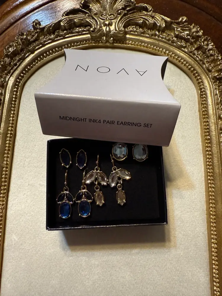 Vintage NOS AVON Midnight Ink 4 Pair Pierced Earrings