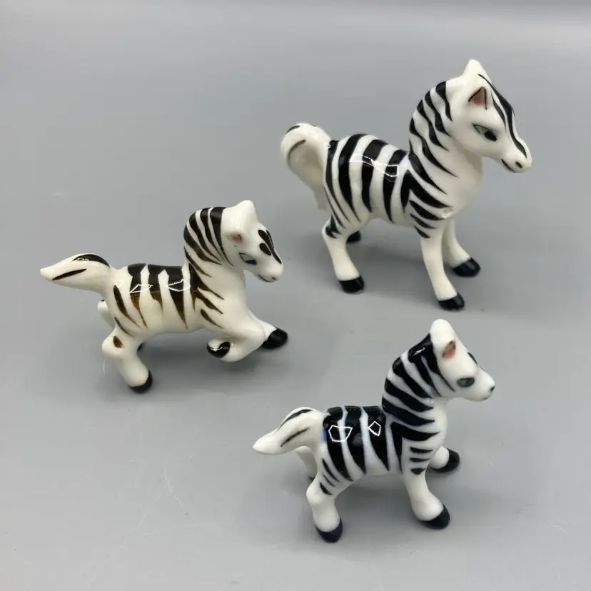 Vintage Miniature Bone China Zebra Family - Set of 3 - Made in Japan