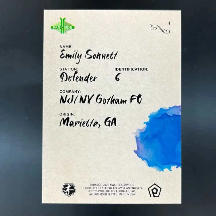 Emily Sonnett 2025 Parkside Beachwood Brand Simplicity Gotham FC Soccer Card