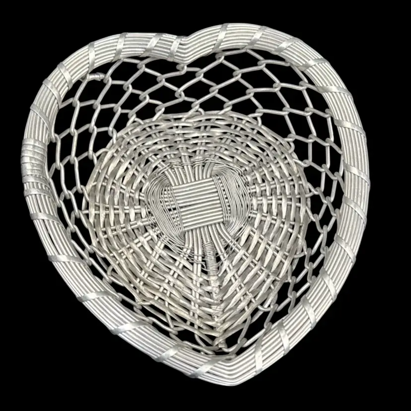 Vintage Medal Woven Heart Shaped Basket