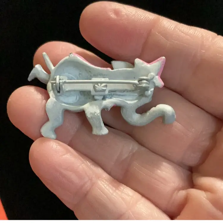 Vintage Gerry’s Grey & Pink  Enamel Elephant Brooch . ( Dancing Elephant) Collectors.