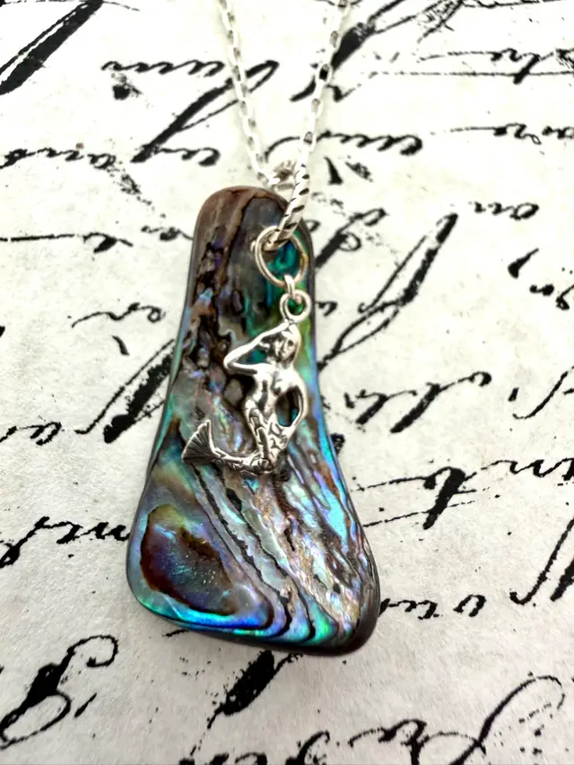 Abalone Freeform Pendant With SS Mermaid Attached SS Necklace