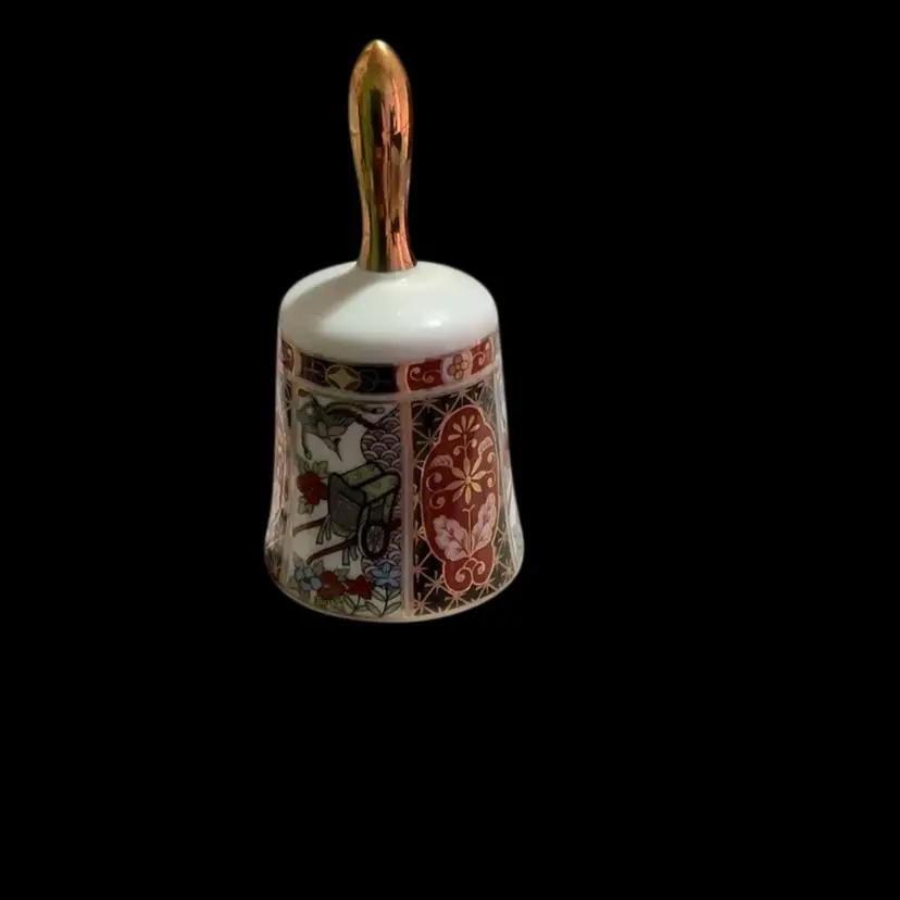 Vintage Porcelain Kohzan Japanese Collectors Bell. Beautiful Imperial Cart Design With Goldtone Inlay. Signed On Inside Kohzan Japan