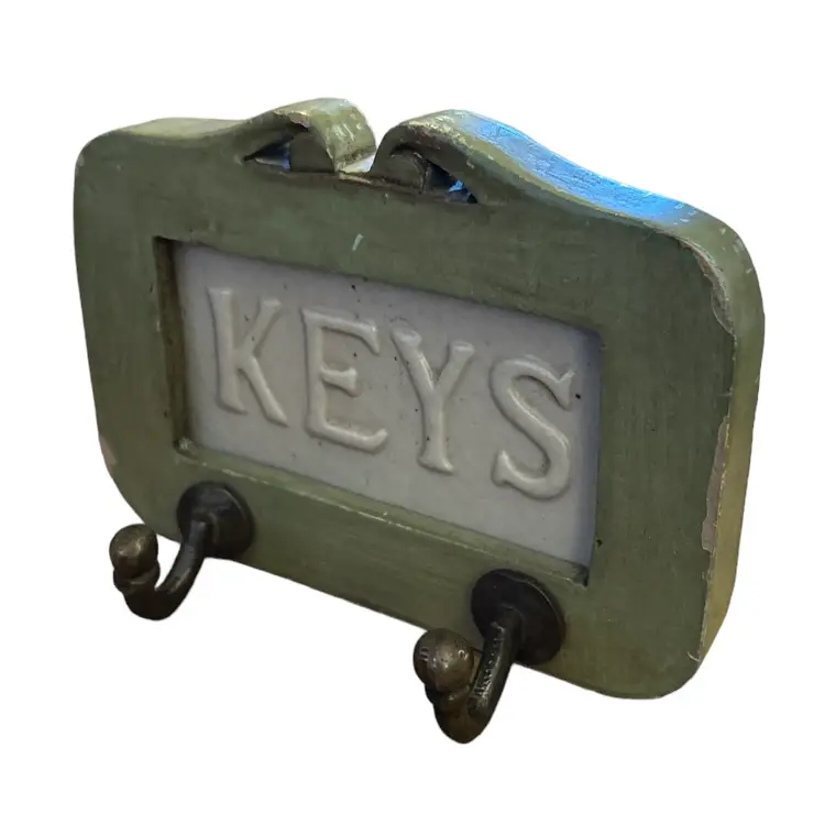 Rustic Wood and Ceramic Wall Key Holder with Hooks