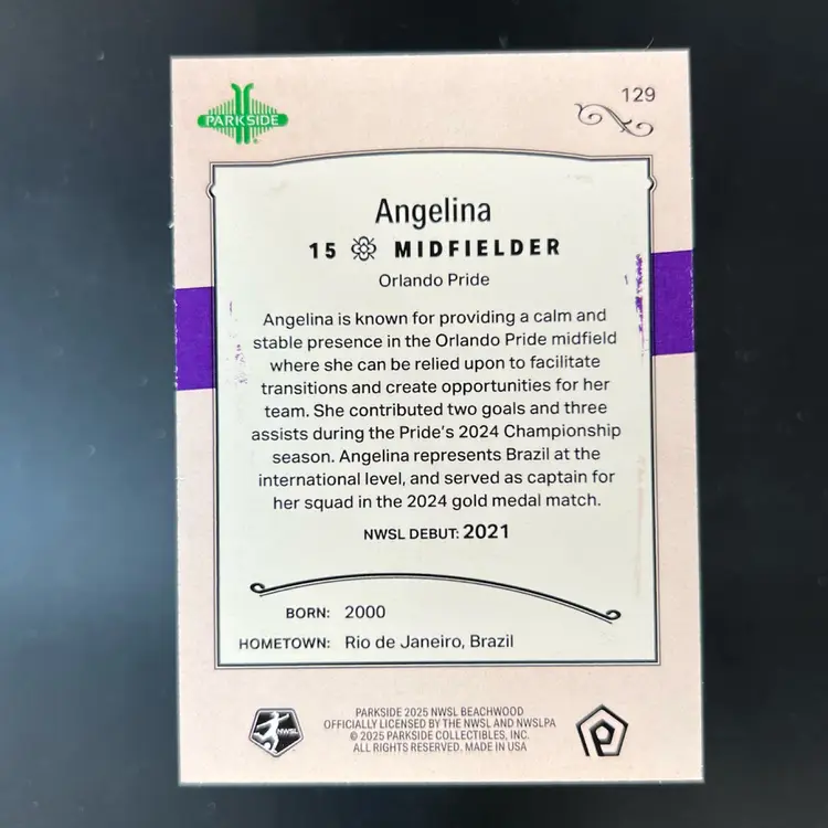 Angelina 2025 Beachwood Brand Copper Foil /10 Soccer Card