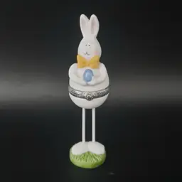 Sandi Gore Evans Tall Bunny Rabbit Hinged Trinket Box w/Egg Trinket