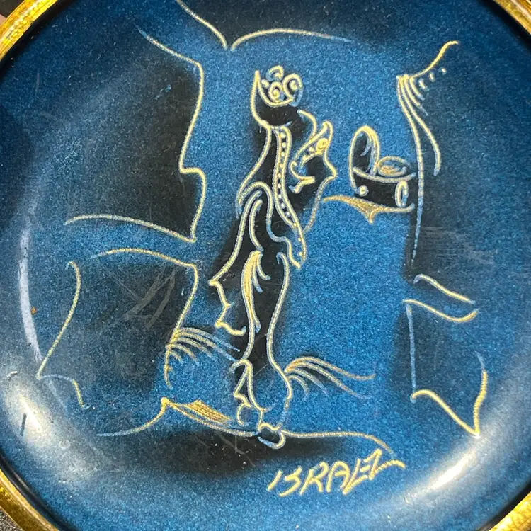 Oppenheim- vintage Israeli enameled brass plate Wall Decor- 4” Marked