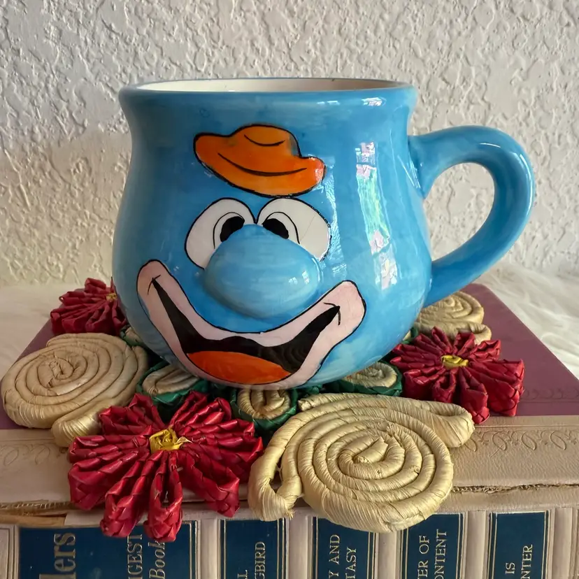 Vintage Funny Clown Face Blue Ceramic Novelty Coffee Mug Cup