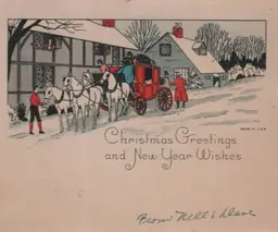 Vintage Christmas Note Card Carriage Horses Holiday Message 4 x 5 USA