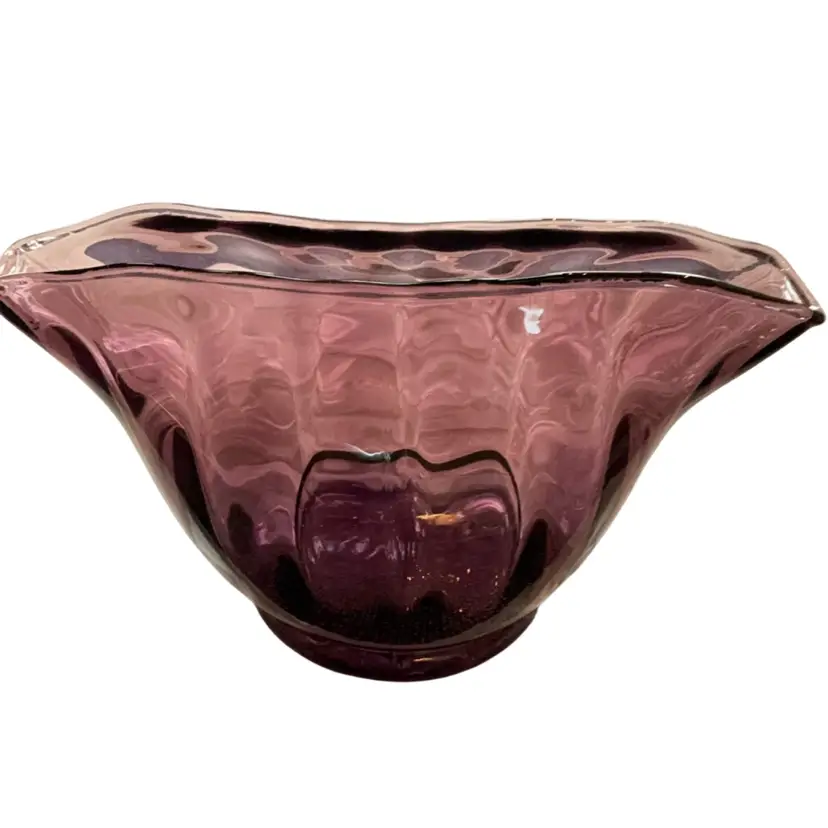 Unsigned Amethyst Art Glass Pinched Bowl/Vase 5” x 8.5” - Glows