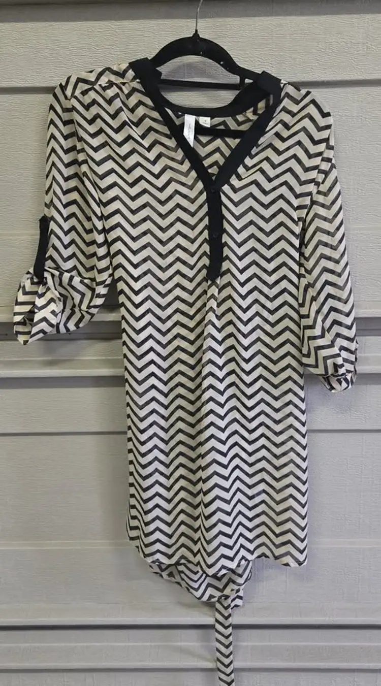 Tacera Women's Tunic Black & White Size Small
