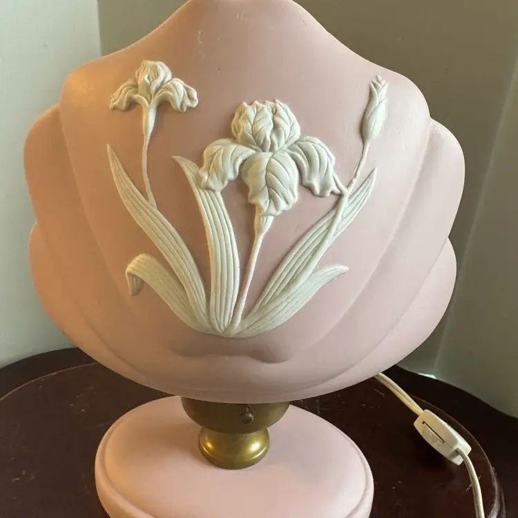 Ceramic Pink Matte Shell Lamp With White Floral Design