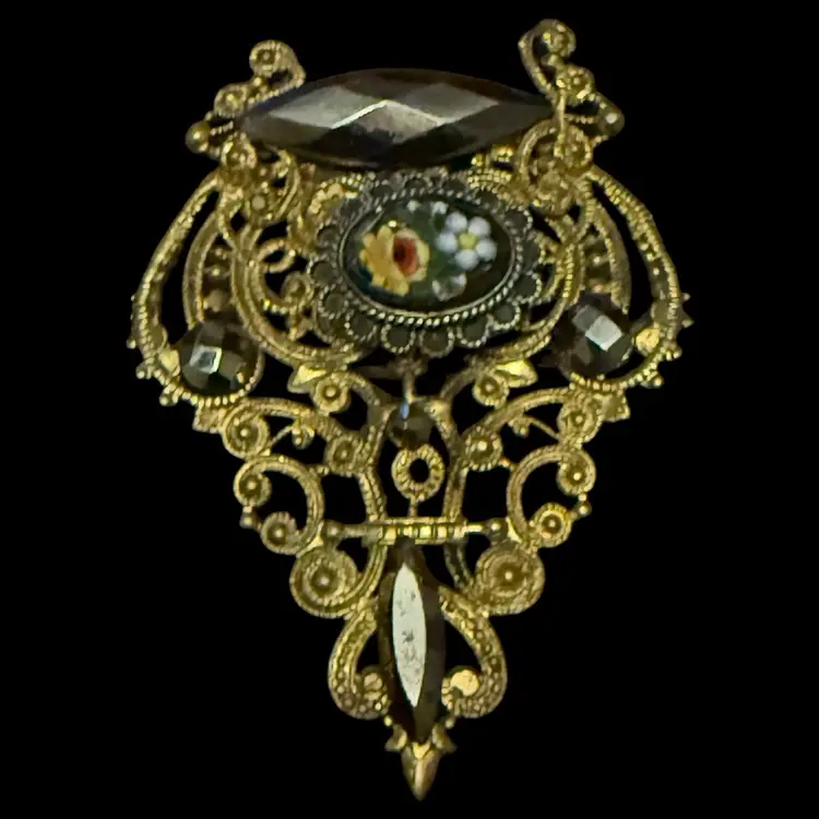 Micro Mosaic Hematite Filagree Scarf Clip 2.5”