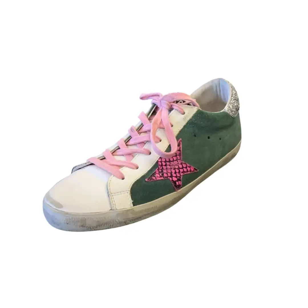 Golden Goose Superstar Green Suede Fuchsia Star Sz 40