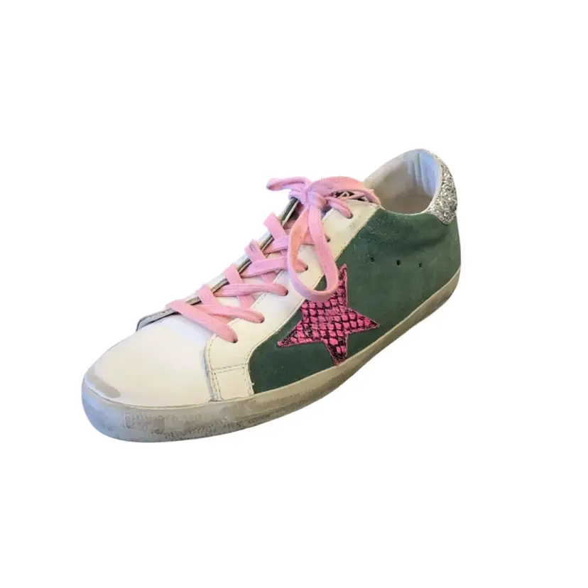 Golden Goose Superstar Green Suede Fuchsia Star Sz 40