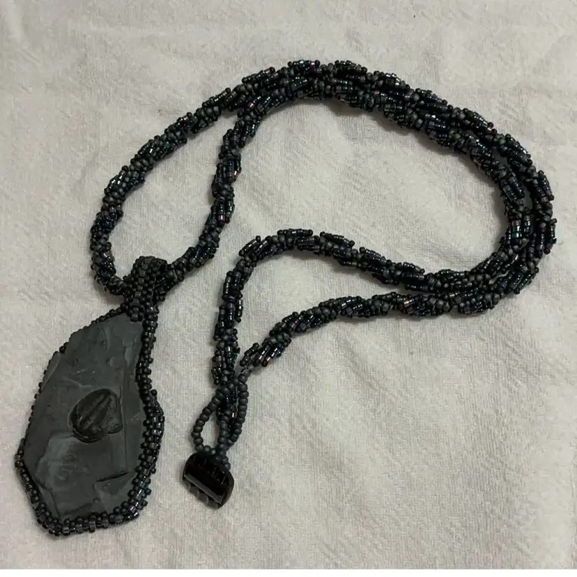 Trilobite? Artisan Bead Necklace with Button Toggle Clasp Artisan Made 19”