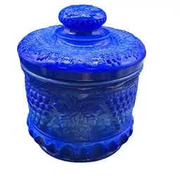 Vintage Fenton  Blue Slag Glass Grape & Cable Tobacco Jar