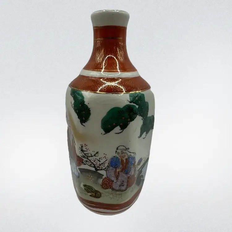Antique Kutani Bottle Hand Painted Japan