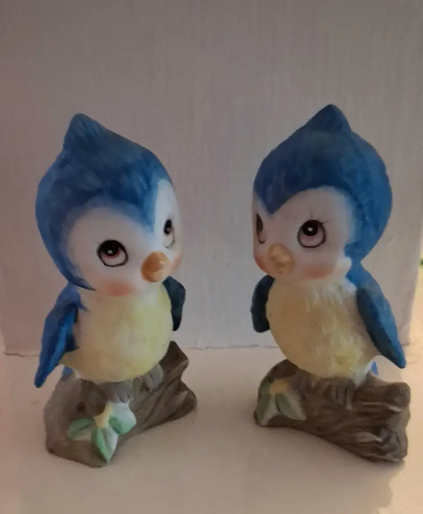 Anthropomorphic Bisque Porcelain Bluebird Salt & Pepper Shakers