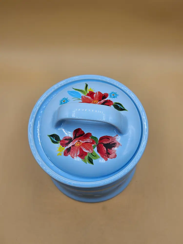 Pioneer Woman Blue Floral Garlic Keeper Canister 7" x 5.75"