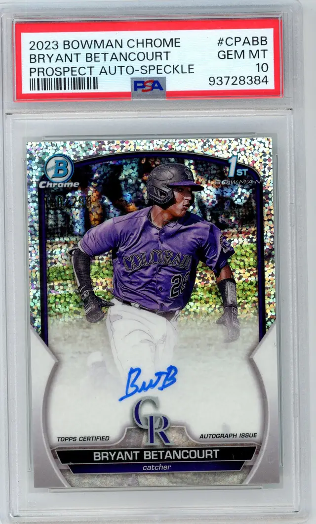 2023 Bowman Chrome BRYANT BETANCOURT /299 1st Auto Speckle SP #CPABB ROCKIES PSA 10 GEM MT