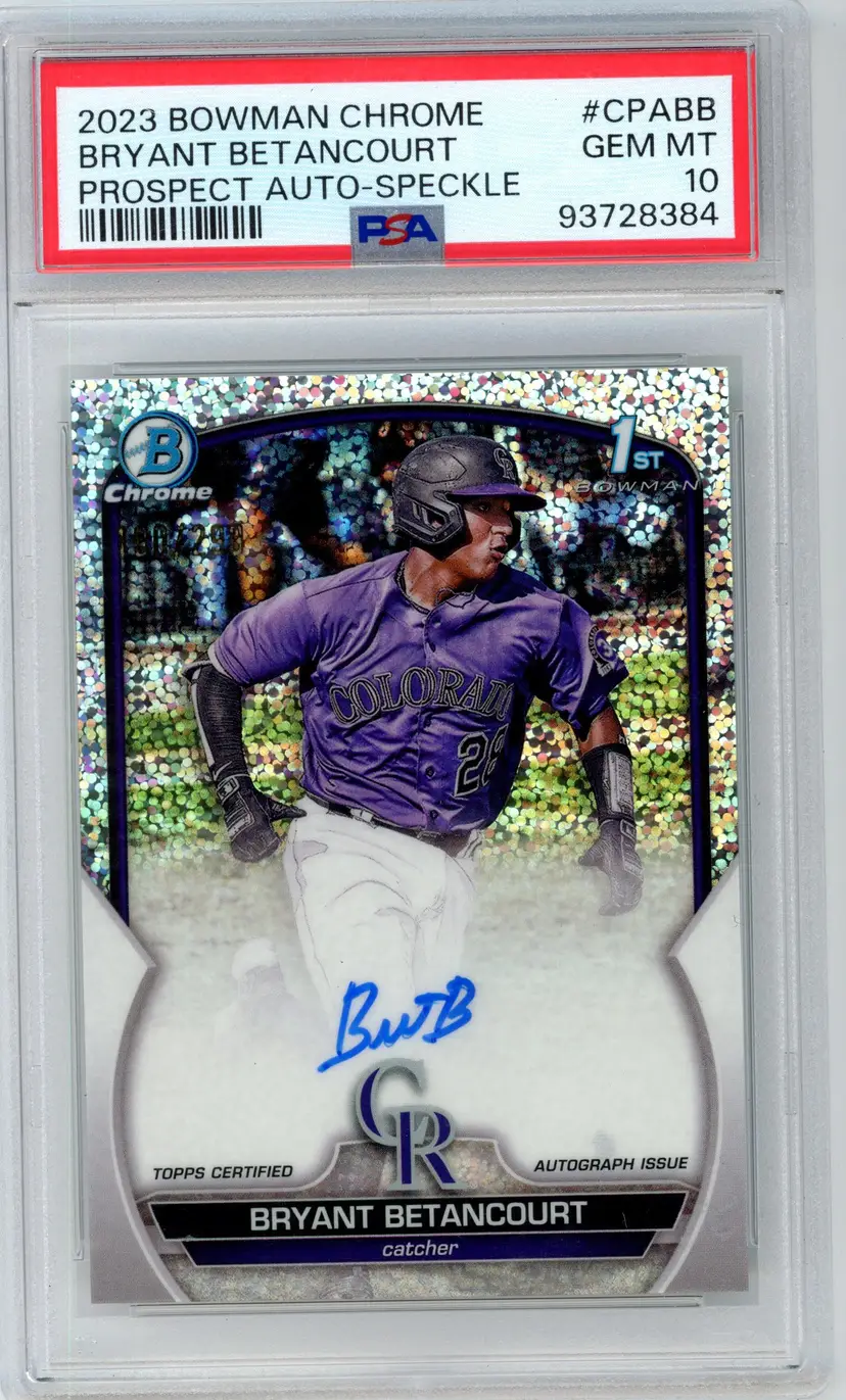 2023 Bowman Chrome BRYANT BETANCOURT /299 1st Auto Speckle SP #CPABB ROCKIES PSA 10 GEM MT
