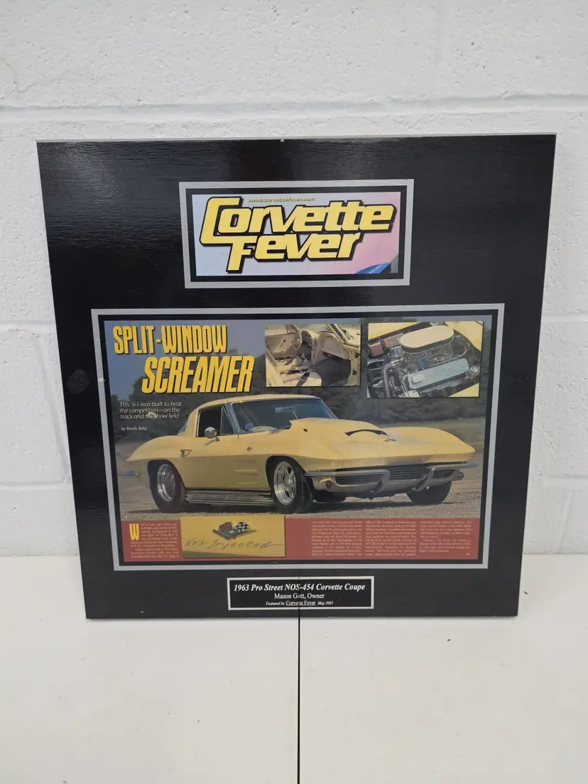 Vintage Split Window 1963 Corvette Fever Plaque NOS 454 Pro Street Display