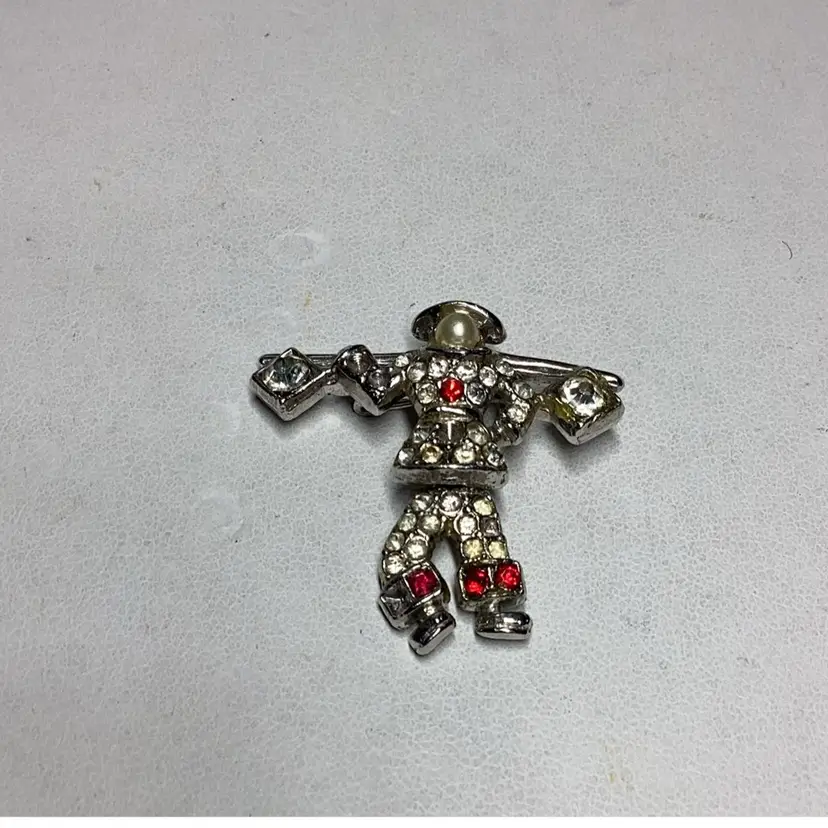 Chinese Framer Silvertone Rhinestone Brooch - Acculturated In Center - Signed Unable To Read