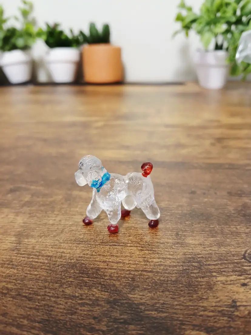 Vintage mini Poodle Figurine with Red Accents