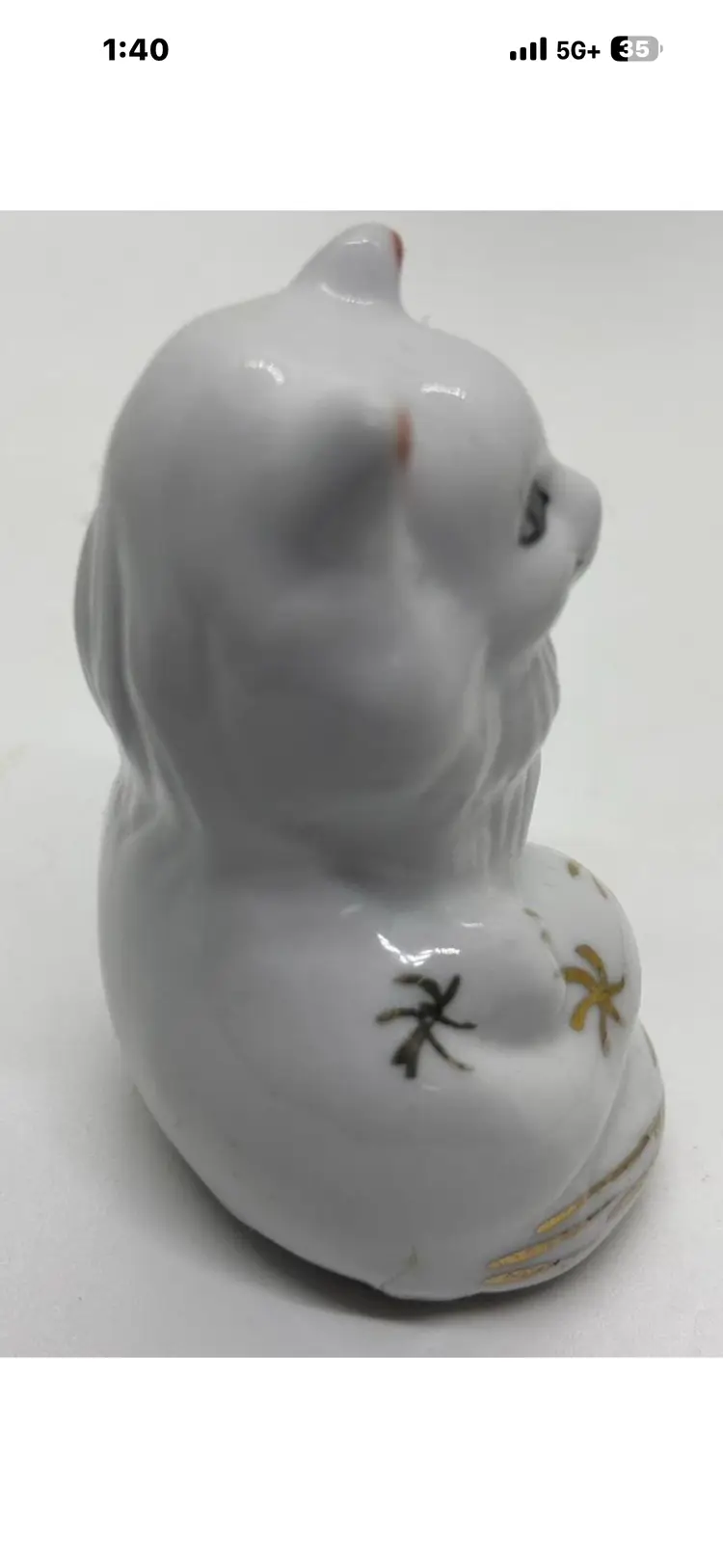 Vtg White/Gold Starburst Small Ceramic Cat Figurine