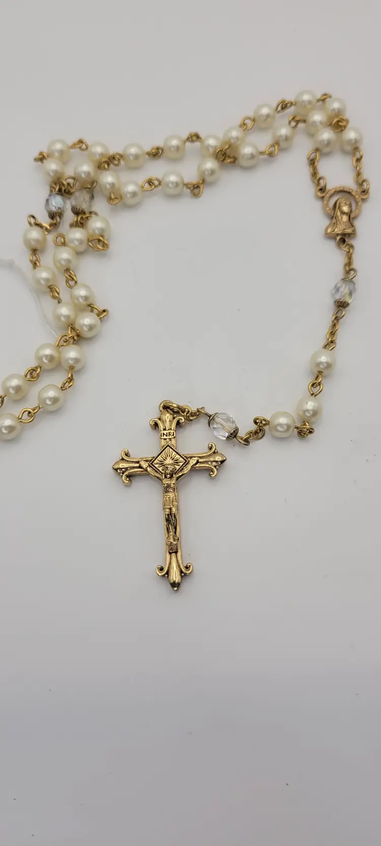 Goldtone Pearl Bead  Rosary